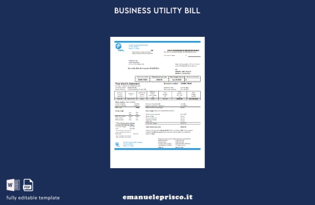 modello di fattura aziendale di servizi di elettricità della Florida Power & Lig